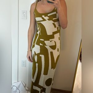 Green and White dress